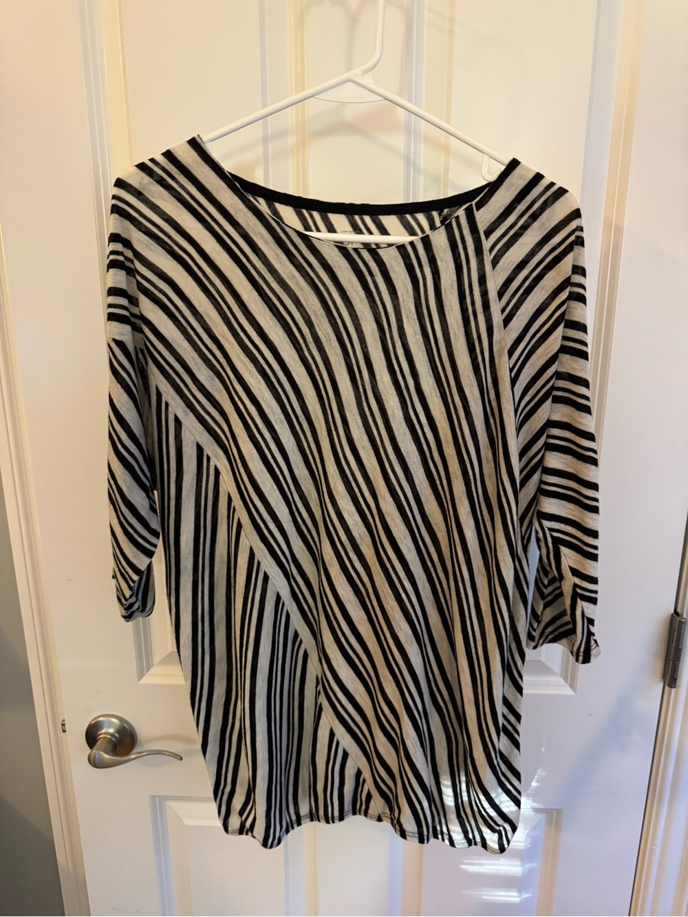 LOFT Black and Cream Striped Relaxed Shirt